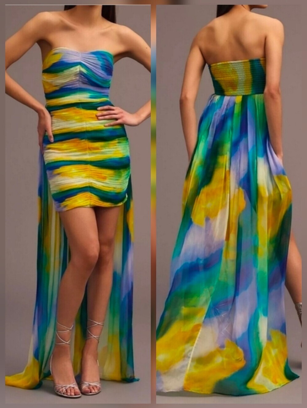 Vineet Bahl Strapless Blurred Sheer High Low Mini Train Dress NWOT! STUNNING!!